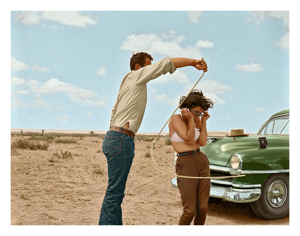 Rock Hudson Lassoing Liz Taylor Behind the Scenes of "Giant"