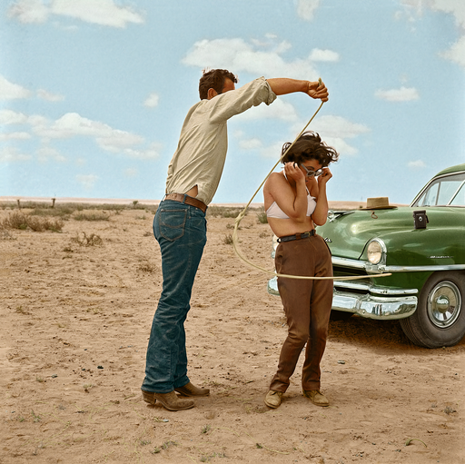 Rock Hudson Lassoing Liz Taylor Behind the Scenes of "Giant"