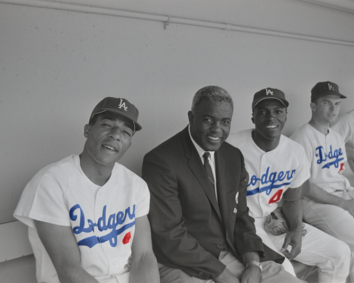 Jackie Robinson in Dugout - Colorized - Hints of Blue and Red